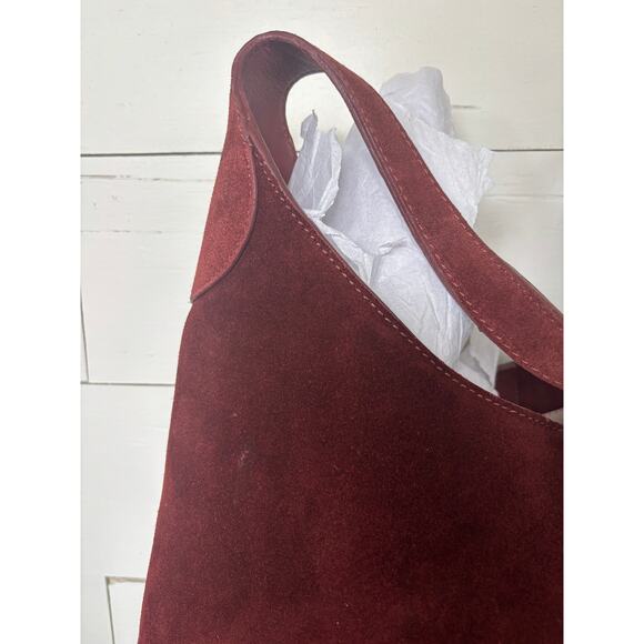 Margot New York Hobo Bucket Style Suede Leather Shoulder Bag Burgundy NWT‎ - Picture 7 of 7